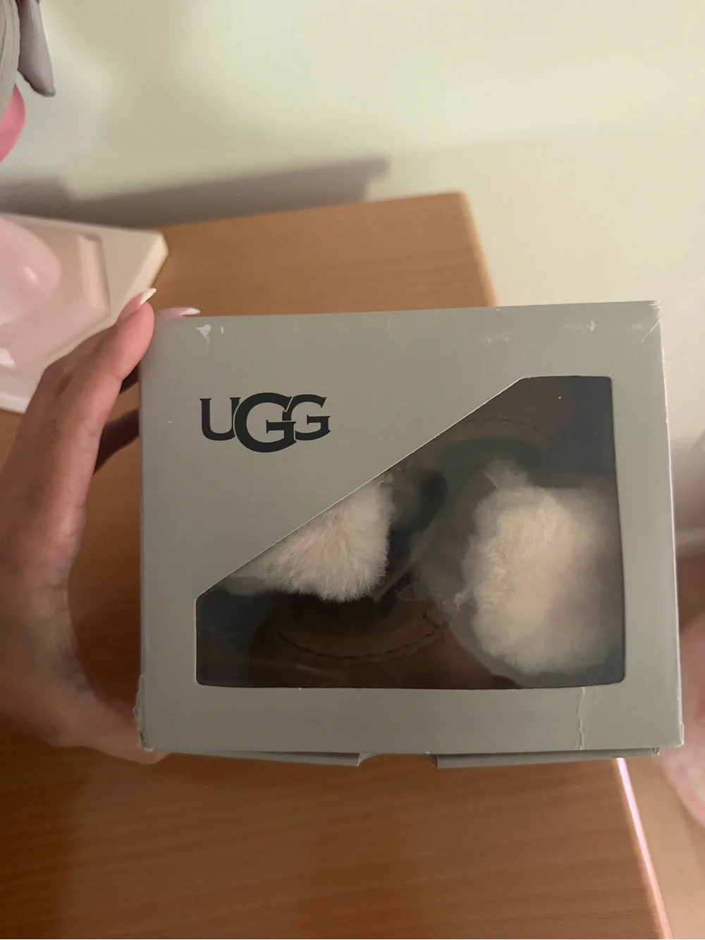 UGG Kids Chestnut Suede Booties with Cream Fur Cuff
